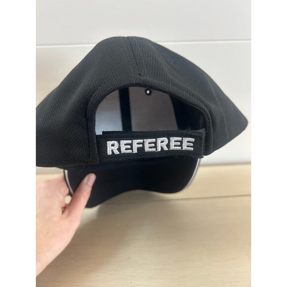 All Black Referee Baseball Cap Snapback Hat REFEREE Stretch Mesh Adjustable Back - Picture 4 of 7